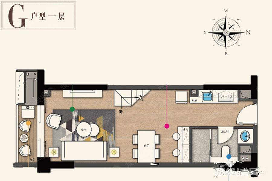 龙湖北城天街商铺2室2厅2卫50㎡户型图