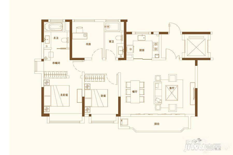 葛洲坝虹桥紫郡公馆3室2厅2卫135㎡户型图