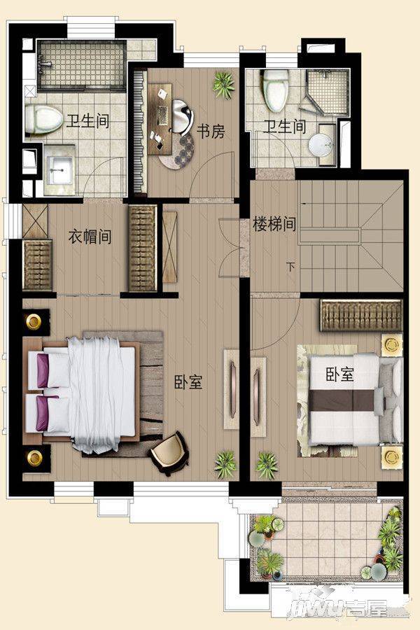 保利建工西郊锦庐4室2厅3卫125㎡户型图