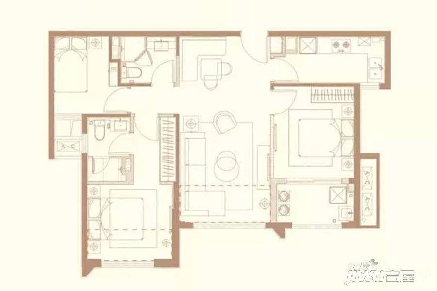 中骏天悦3室2厅2卫98㎡户型图