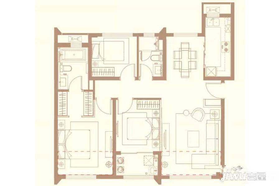 中骏天悦3室2厅2卫117㎡户型图