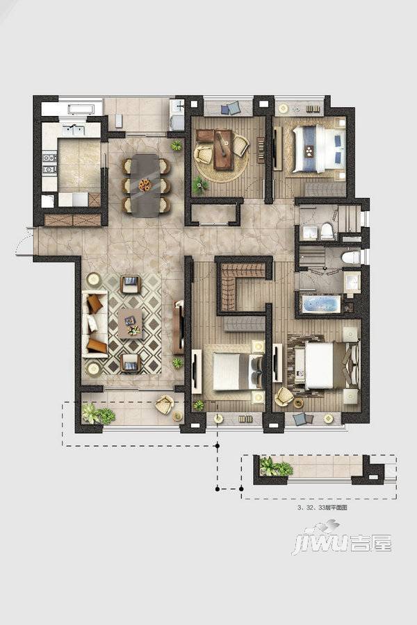 瑞虹新城悦庭4室2厅2卫190㎡户型图