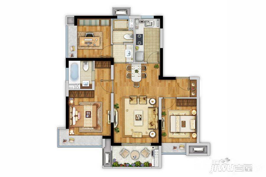 首创禧悦翠庭3室2厅2卫93㎡户型图