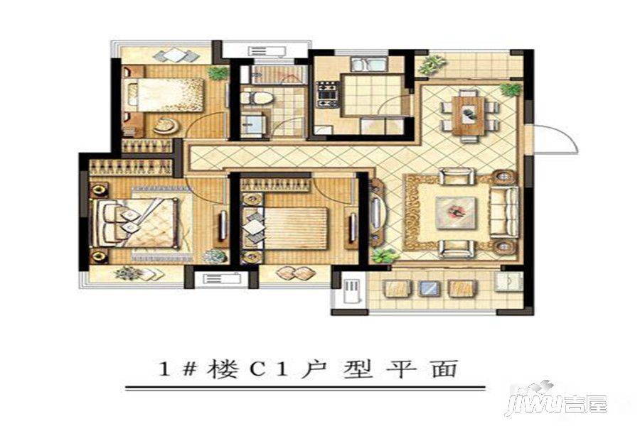 澜庭3室2厅1卫91.3㎡户型图