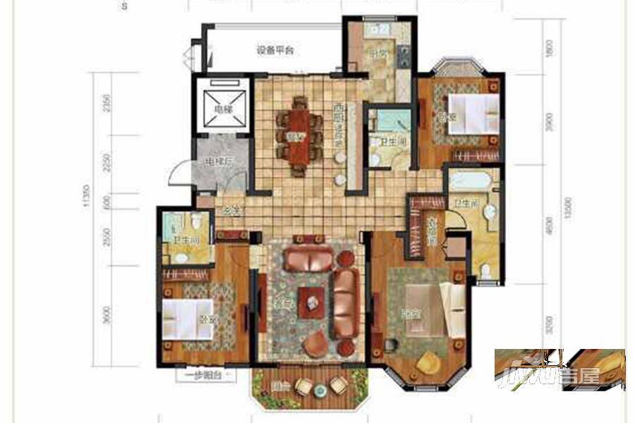 御岛财富公馆3室2厅3卫181㎡户型图