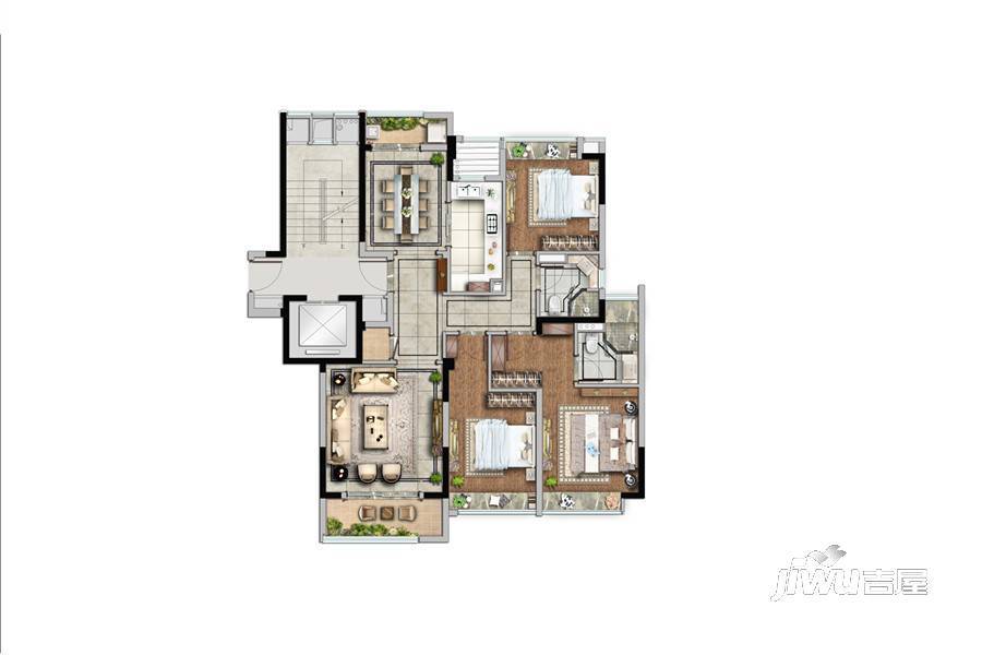 葛洲坝绿城玉兰花园3室2厅2卫130㎡户型图