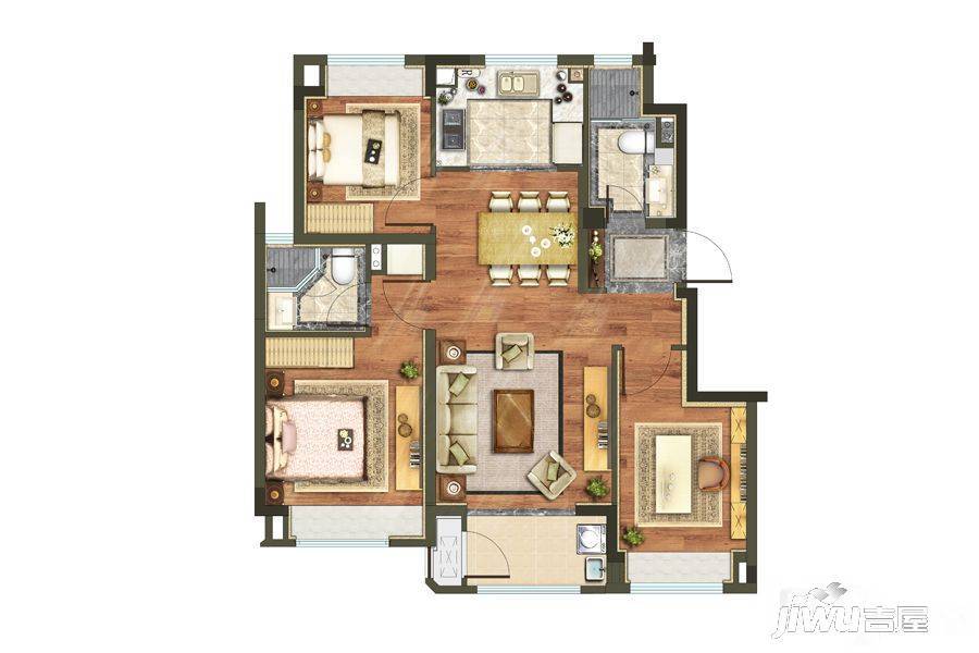 金地双都汇3室2厅2卫89㎡户型图