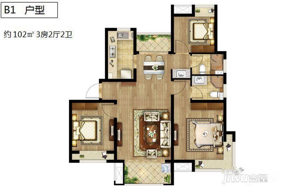 天健萃园3室2厅1卫102㎡户型图