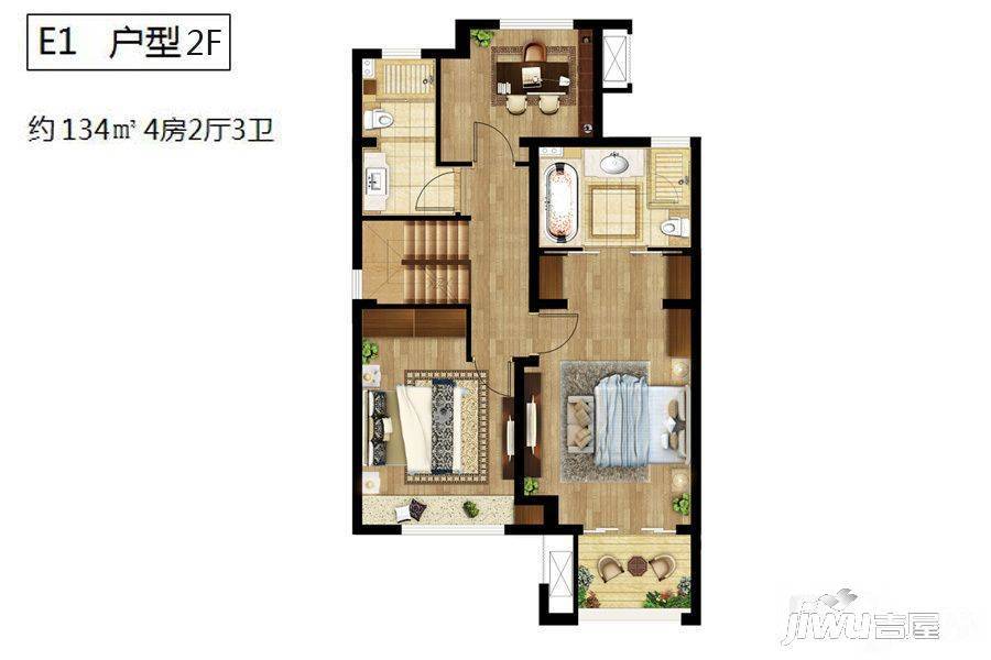 天健萃园4室2厅3卫134㎡户型图