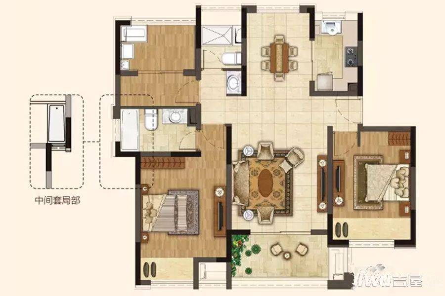 中环国际公寓三期3室2厅2卫117㎡户型图