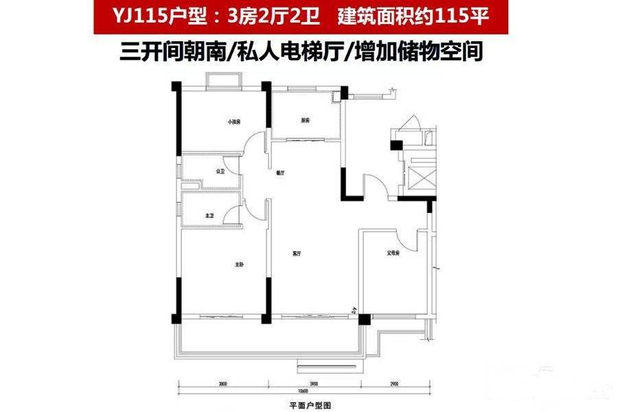 碧桂园十里外滩3室2厅2卫115㎡户型图