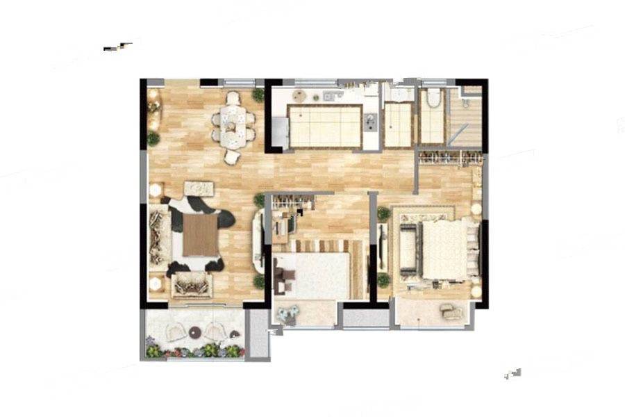 绿地林肯公园2室2厅1卫85㎡户型图