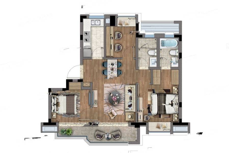 绿地新里波洛克公馆3室2厅2卫90㎡户型图