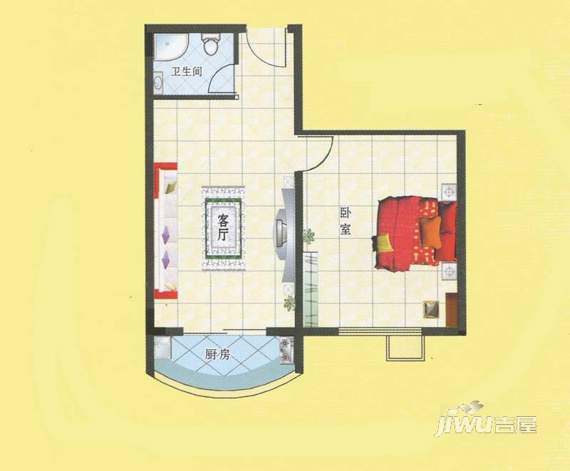 鸿泰东都三期1室1厅1卫65㎡户型图