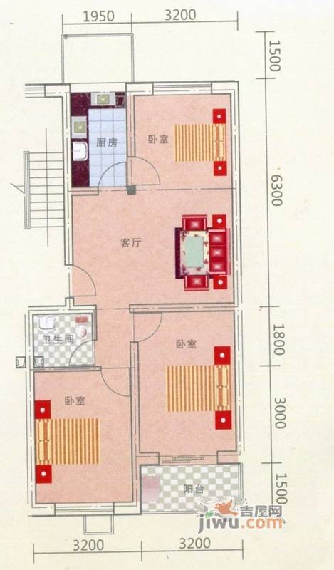 馨馨家园3室2厅2卫89.5㎡户型图