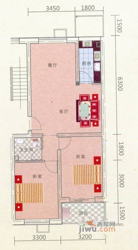 馨馨家园2室1厅1卫91㎡户型图