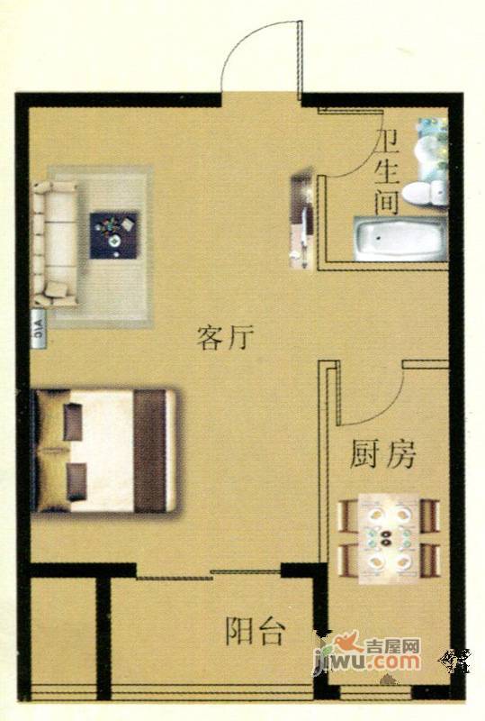 天洋花园1室1厅1卫45㎡户型图