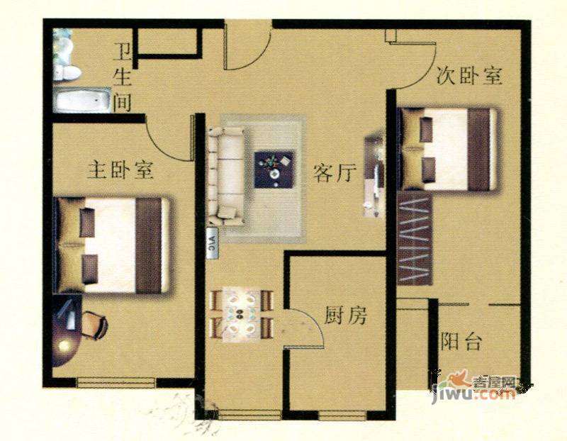 天洋花园2室1厅1卫62㎡户型图