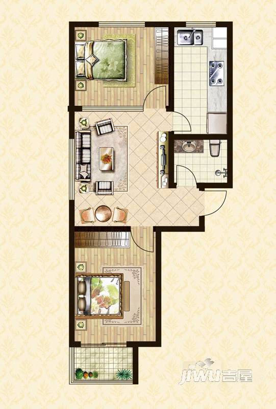 盛世华庭2室2厅1卫89.3㎡户型图