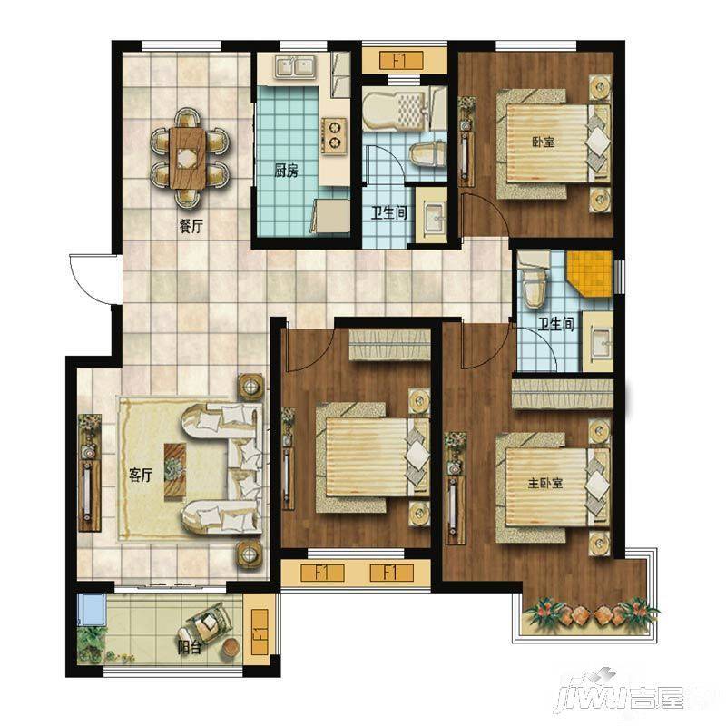 昊和沁园八期3室2厅2卫120㎡户型图