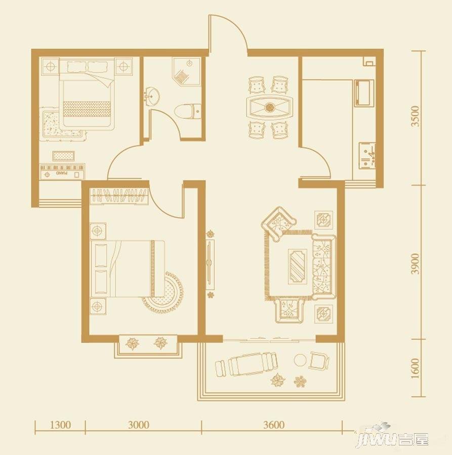 聚华翰城2室2厅1卫76.6㎡户型图