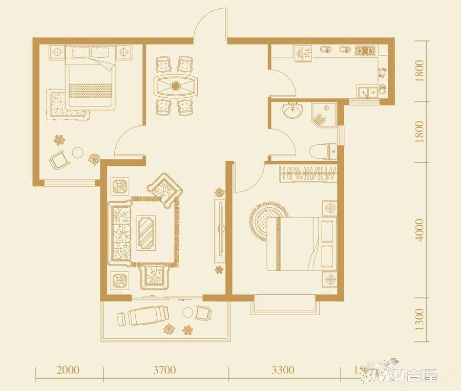 聚华翰城2室2厅1卫85.8㎡户型图