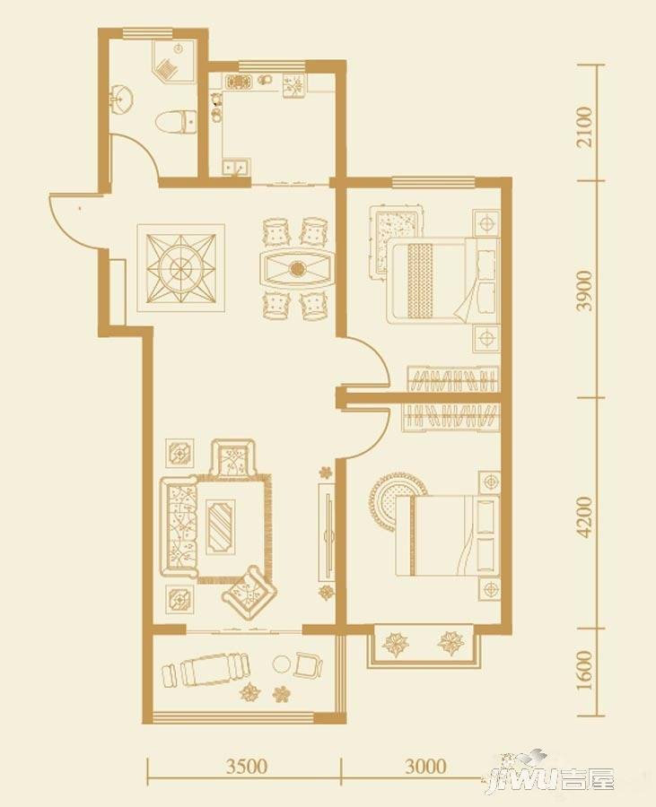 聚华翰城2室2厅1卫89.1㎡户型图