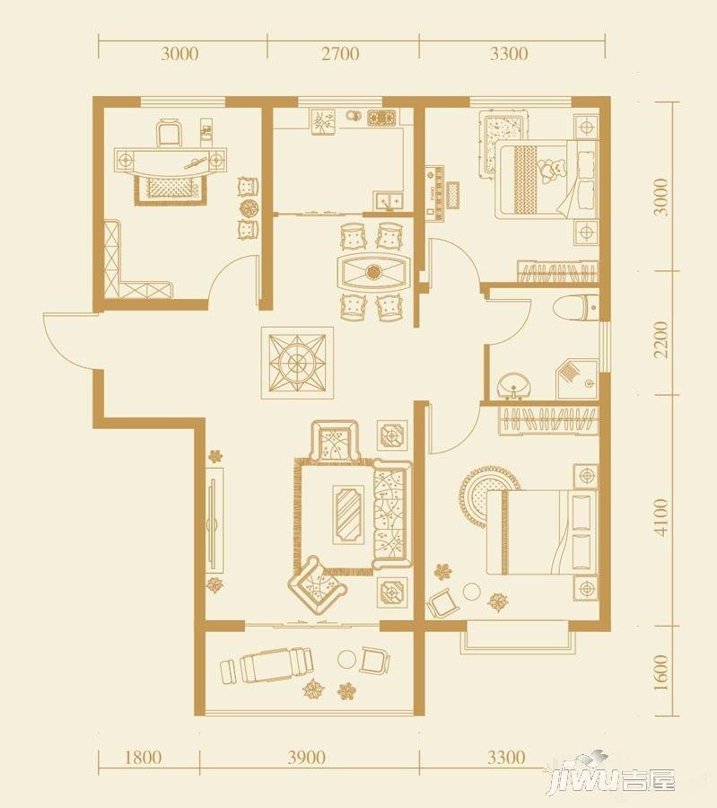 聚华翰城3室2厅1卫102.8㎡户型图