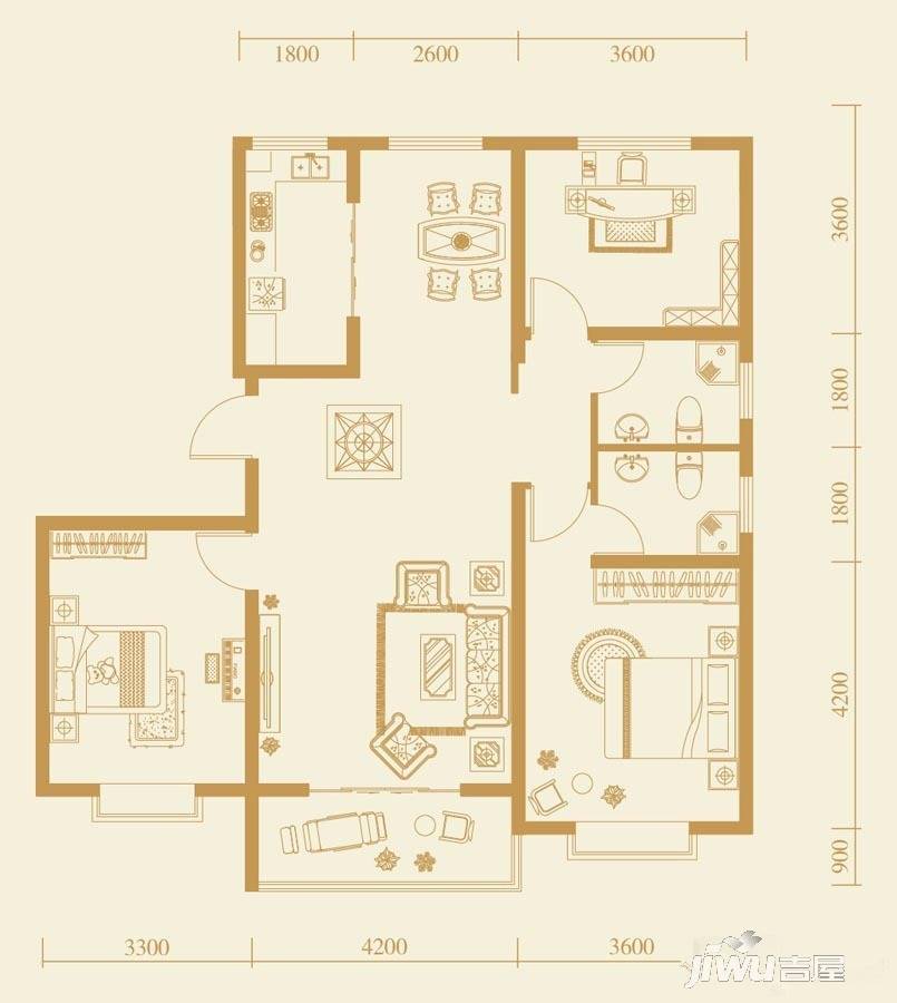 聚华翰城3室2厅2卫123.6㎡户型图