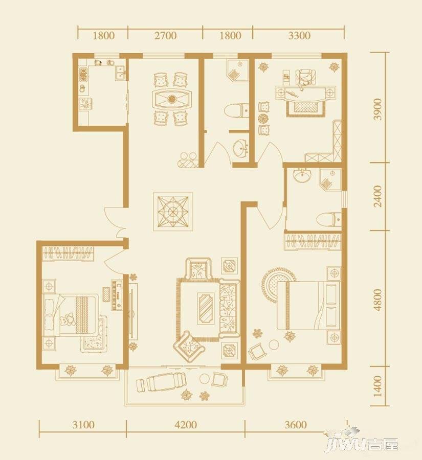 聚华翰城3室2厅2卫133.3㎡户型图