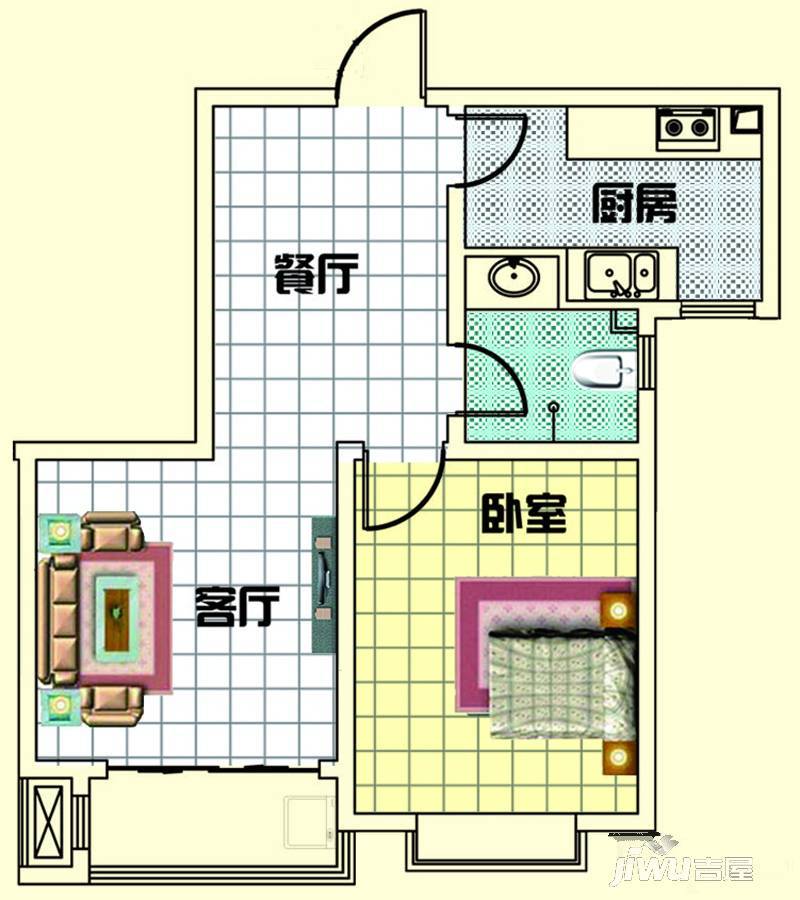 大成清水湾1室2厅1卫66.6㎡户型图