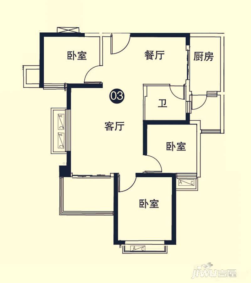 恒大城一期3室2厅1卫106.2㎡户型图