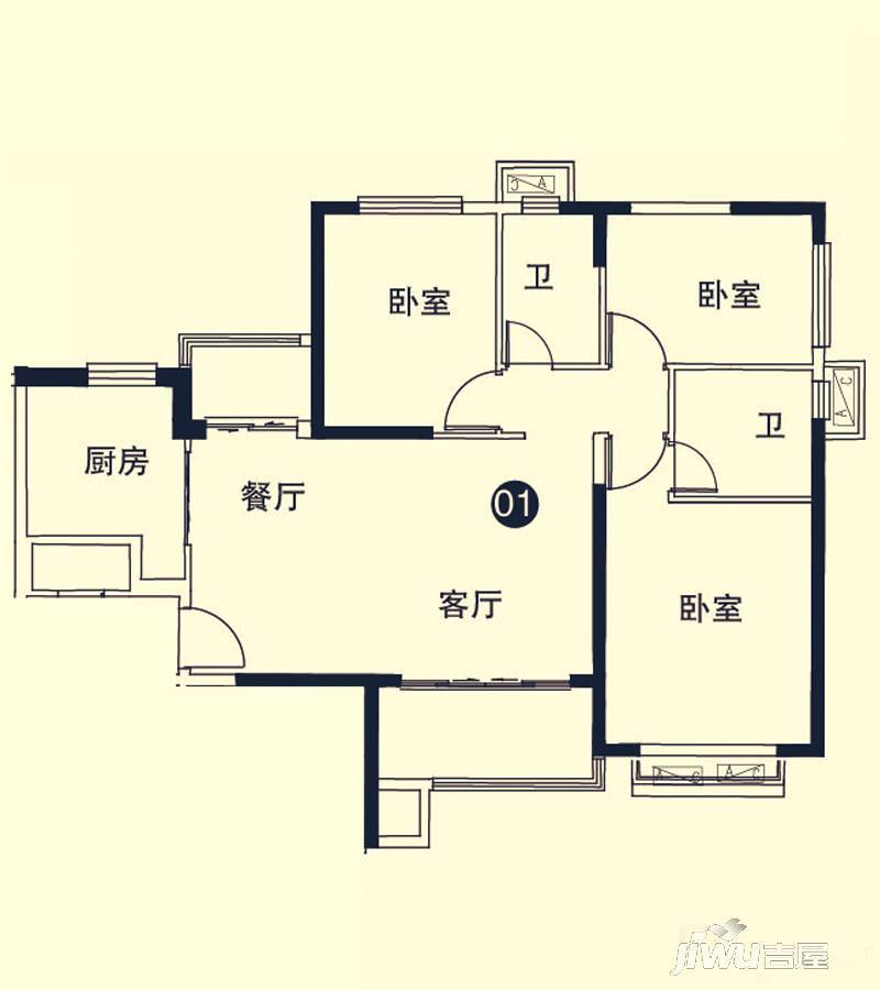 恒大城一期3室2厅2卫132.3㎡户型图