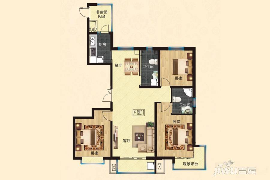 在水一方3室2厅2卫148㎡户型图