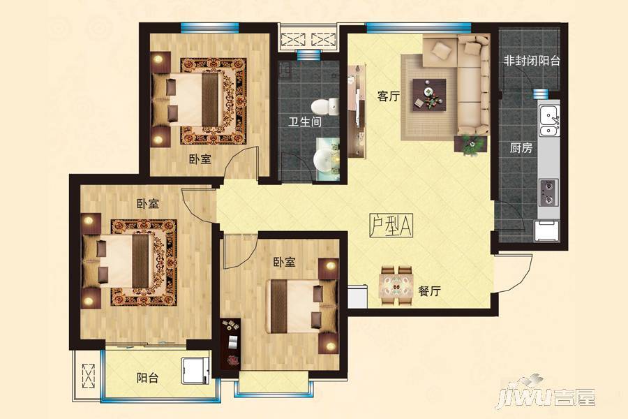 在水一方3室2厅1卫115.9㎡户型图