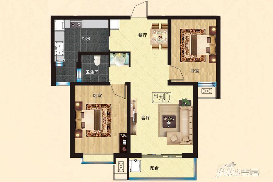 在水一方2室2厅1卫91㎡户型图