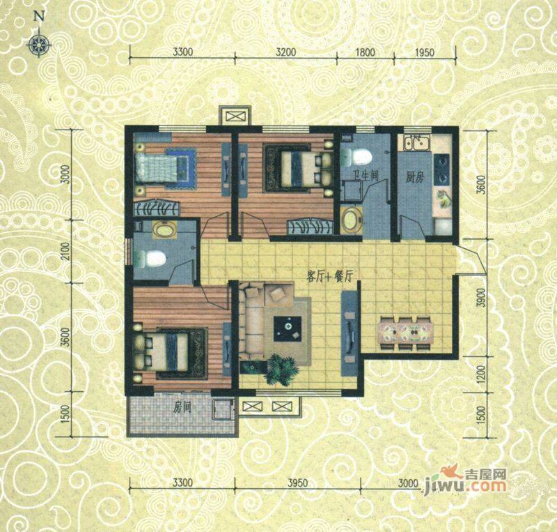 在水一方3室2厅2卫115㎡户型图