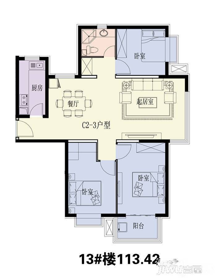 隆兴宜居3室2厅1卫113.4㎡户型图