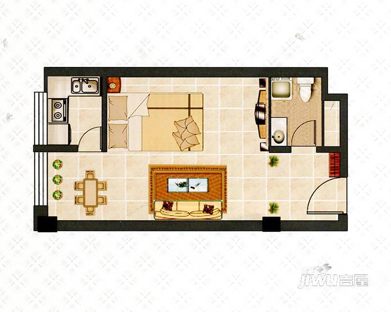 开元公寓1室1厅1卫51.8㎡户型图