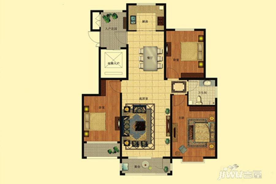 都市祥苑3室2厅1卫120㎡户型图