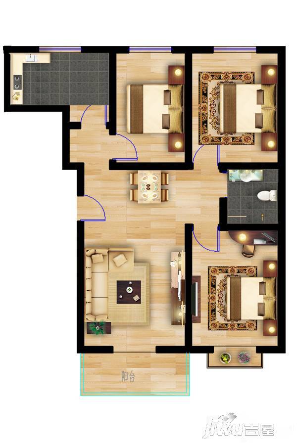 鑫科状元城3室1厅1卫95㎡户型图