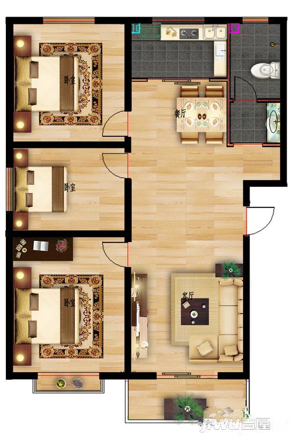 鑫科状元城3室2厅1卫110㎡户型图