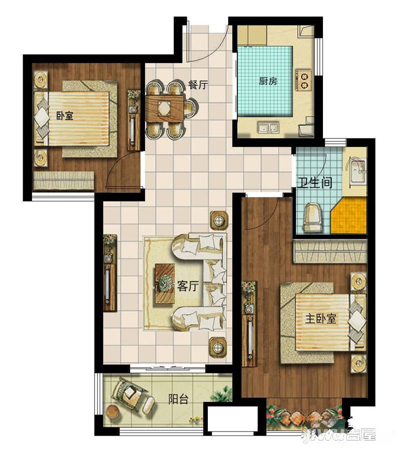 昊和沁园八期2室2厅1卫76㎡户型图