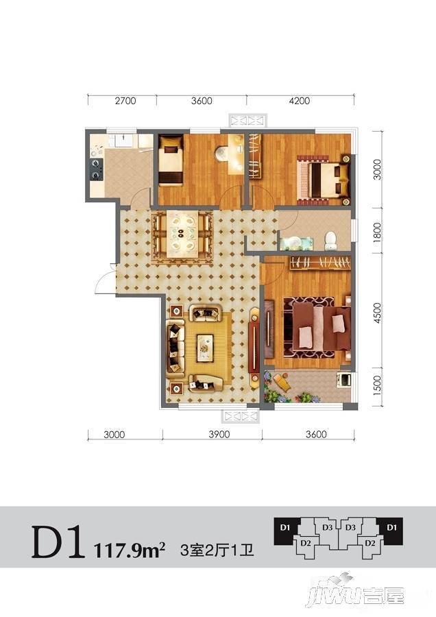 兴逸城3室2厅1卫117.9㎡户型图