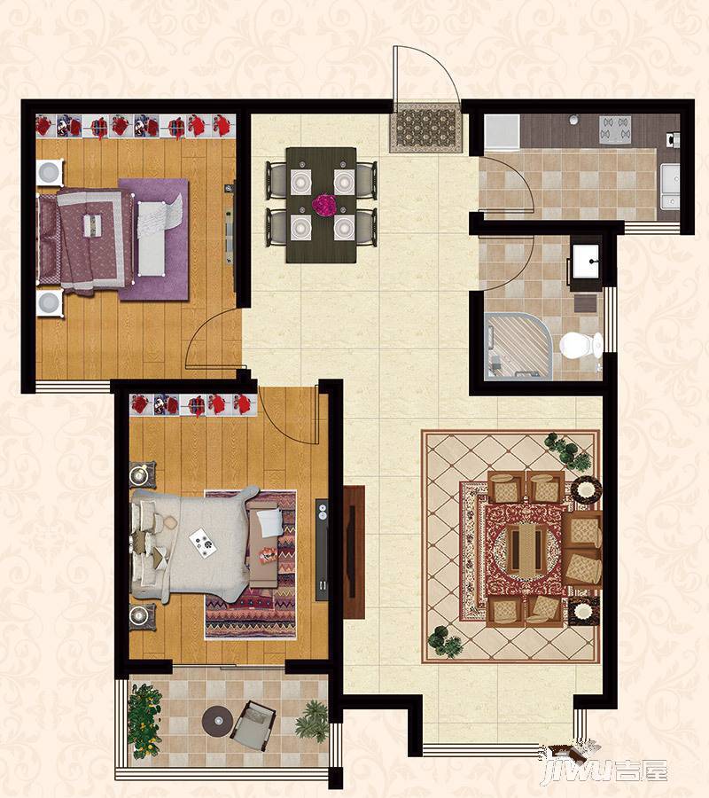 桃城春天2室2厅1卫92.7㎡户型图