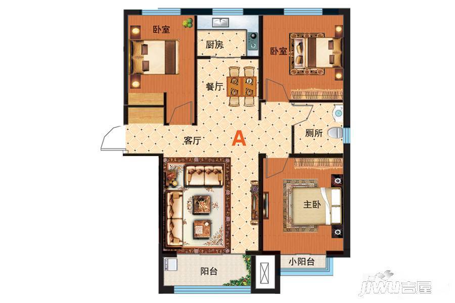 泰华·奥体花园3室2厅1卫112.4㎡户型图