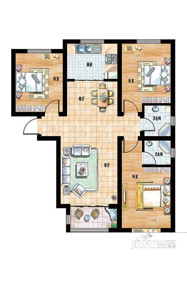 晨曦苑3室2厅1卫104㎡户型图