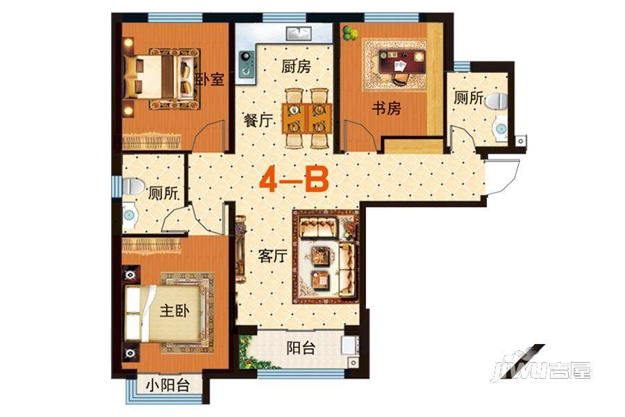 泰华·奥体花园3室2厅2卫108.5㎡户型图