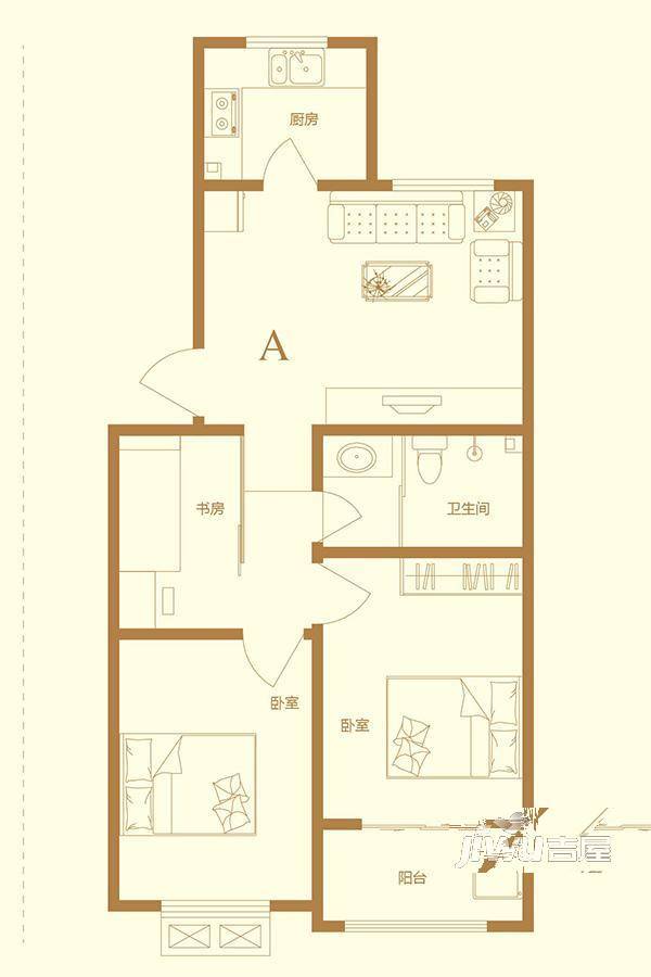 恒茂城公园首府2室1厅1卫76.2㎡户型图