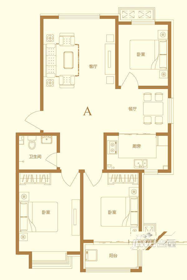 恒茂城公园首府3室2厅1卫96.5㎡户型图